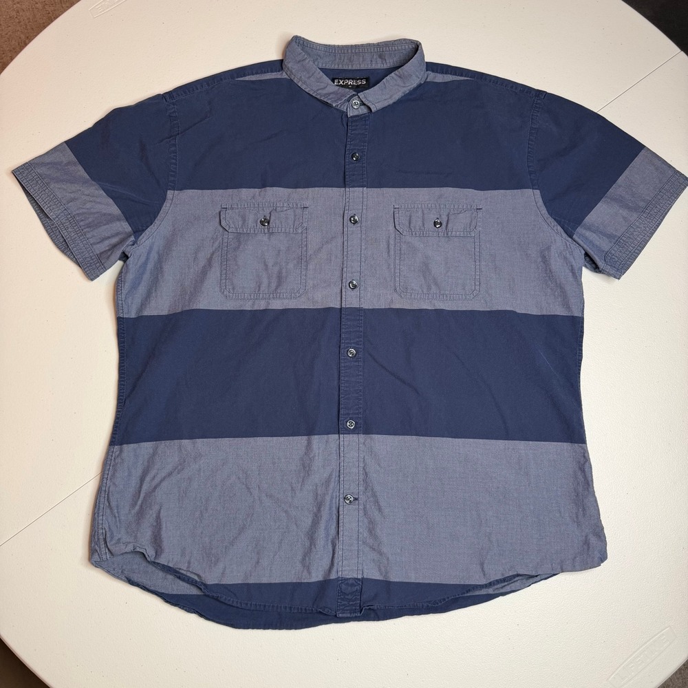 Express Men's‎ Blue Striped Short Sleeve Button Up Shirt Size XXL
